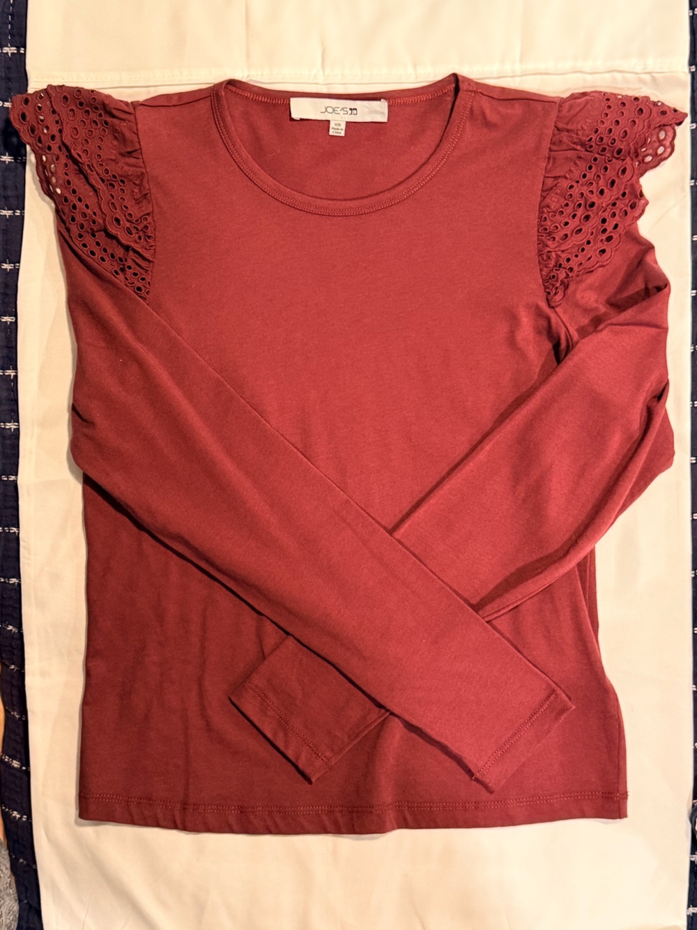 Joe's Jeans Burgundy Long Sleeve Tee with Eyelet Shoulders